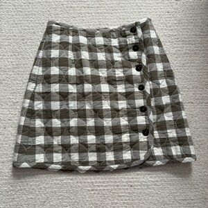 Madewell Olive and White Quilted Gingham Button Skirt